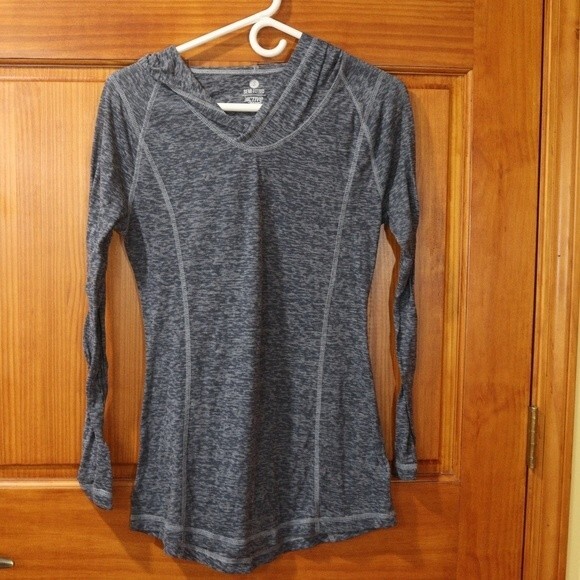 Old Navy Active Blue Gray Heathered Long Sleeve Semi-Fitted Top Medium - Picture 2 of 10